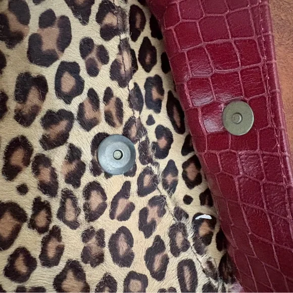 Leopard Print and Red Leather Women's Bag - Picture 3 of 8